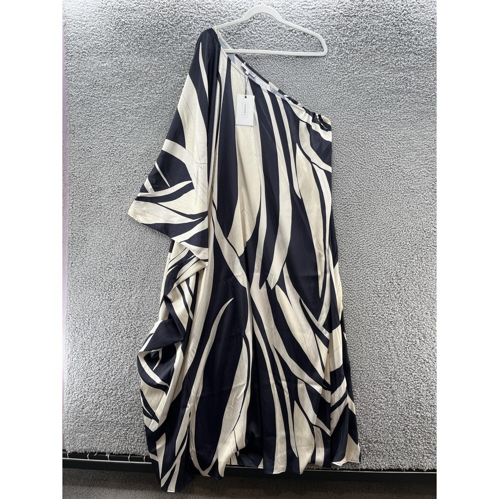 DIARRABLU Dress 2XL Black Cream Geo Satu One Shoulder Flowy Boho Caftan Maxi